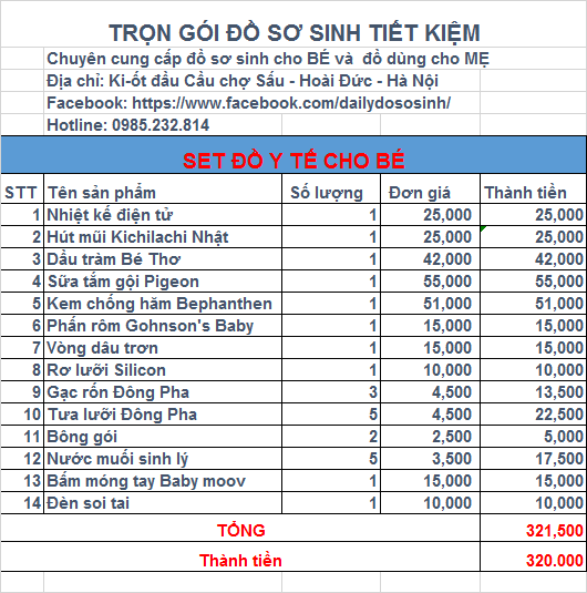 Set đồ dùng y tế cho bé sơ sinh-Đồ dùng sơ sinh cần thiết