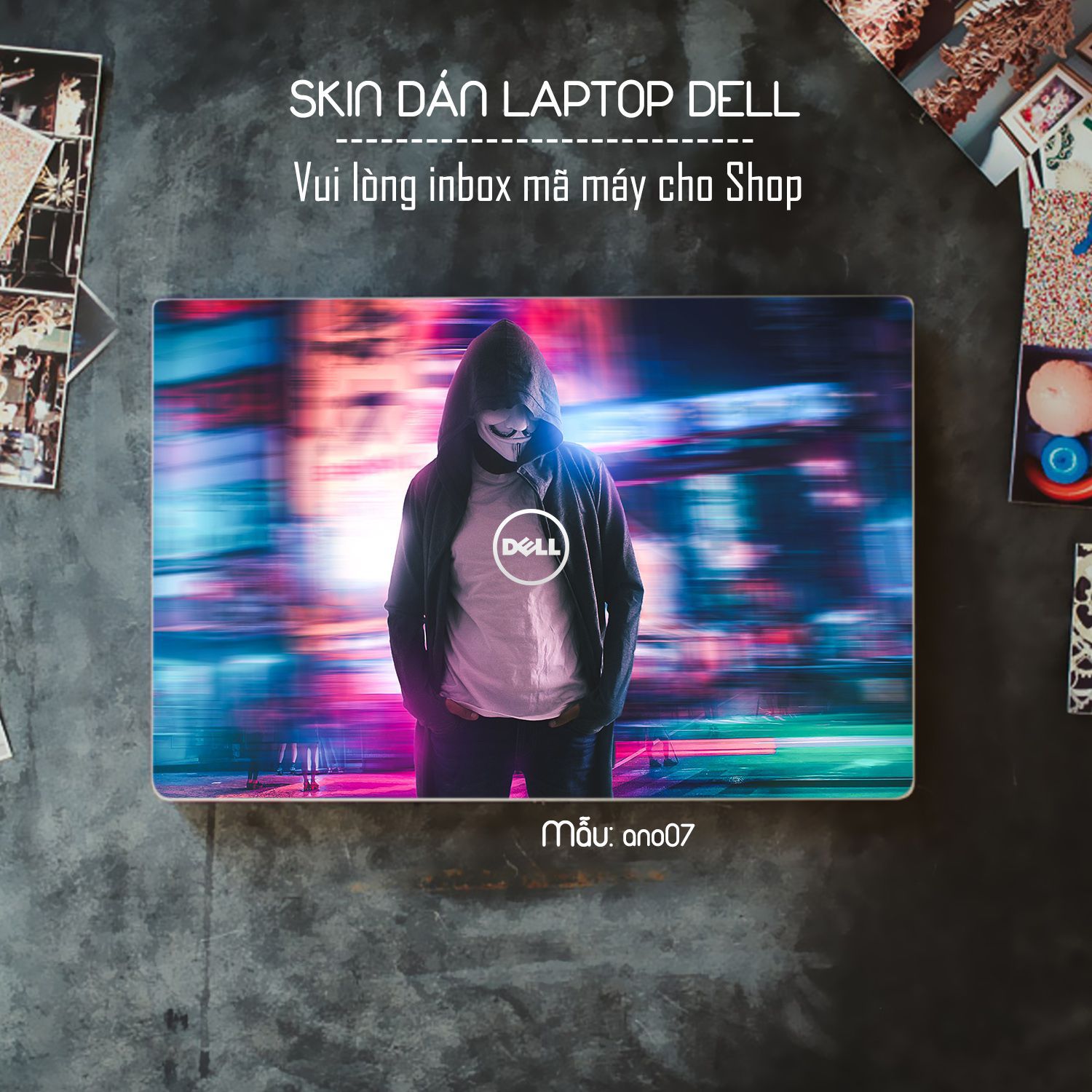 Decal Skin dán Laptop Dell mẫu Anonymous (inbox mã máy cho shop)