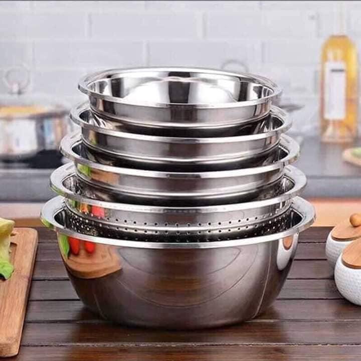 Combo 5 rổ chậu bằng inox cho gia đình thay thế đồ nhựa (nhiều kích cỡ), COmbo 5 ro chau bang inox cho gia dinh thay the do nhua (nhieu kich co)