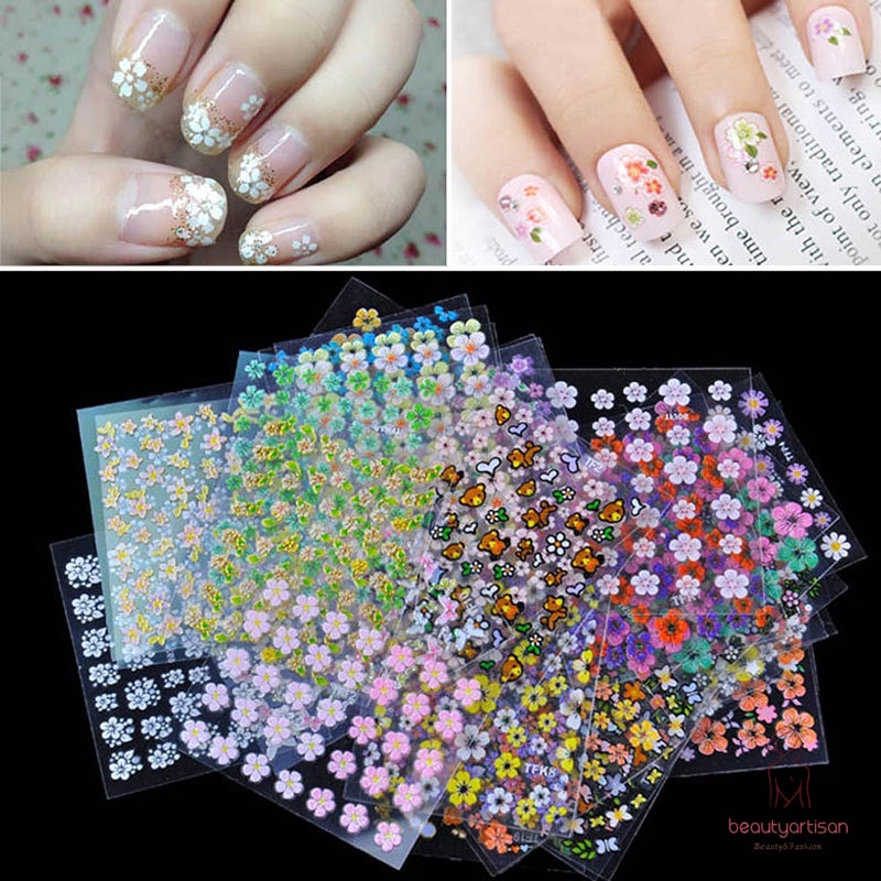 tấm decal họa tiết hoa 3D dán móng nghệ thuật
