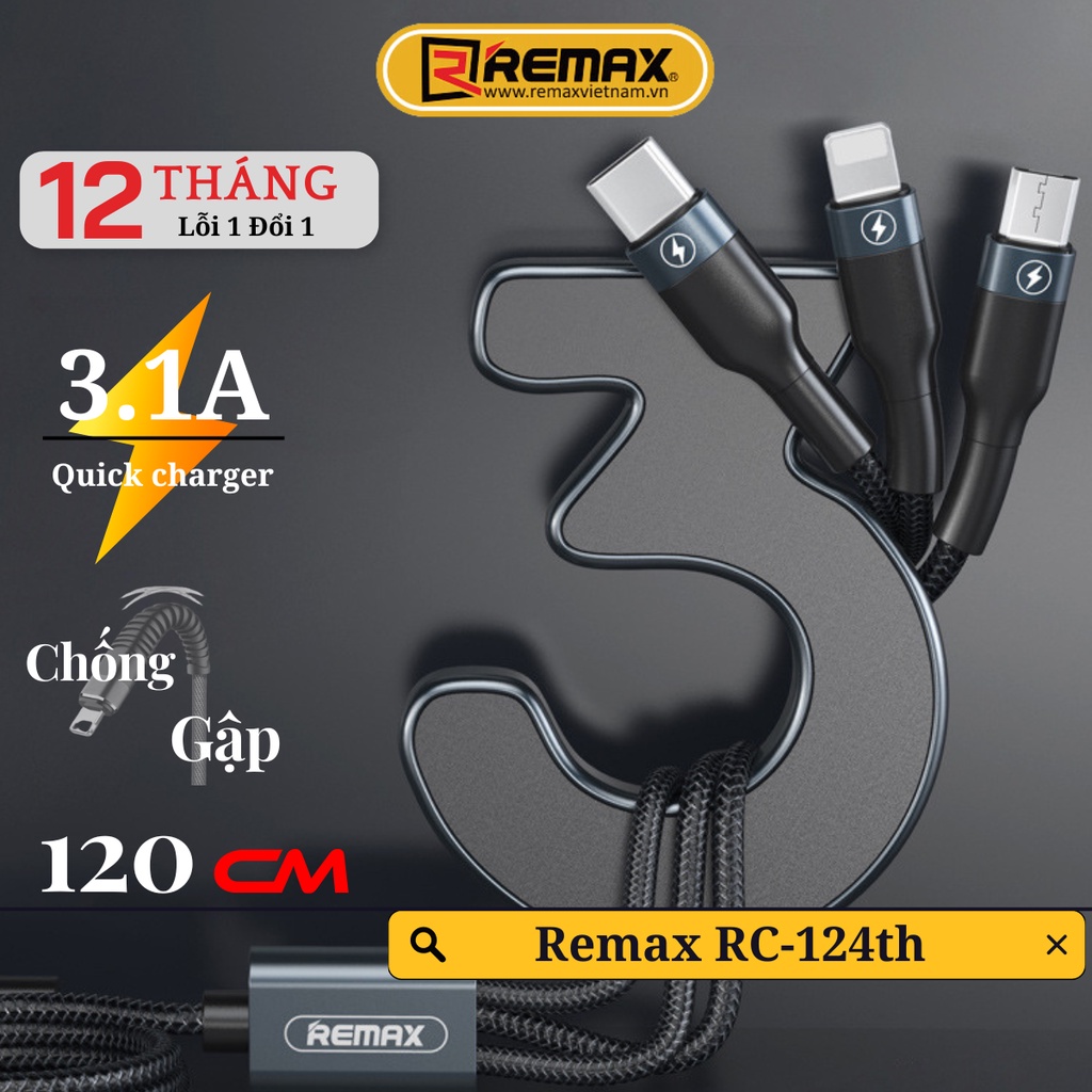 Cáp sạc đa năng 3in1 remax việt nam rc-124th - remax bảo hành 1 đổi 1 trong 12 tháng