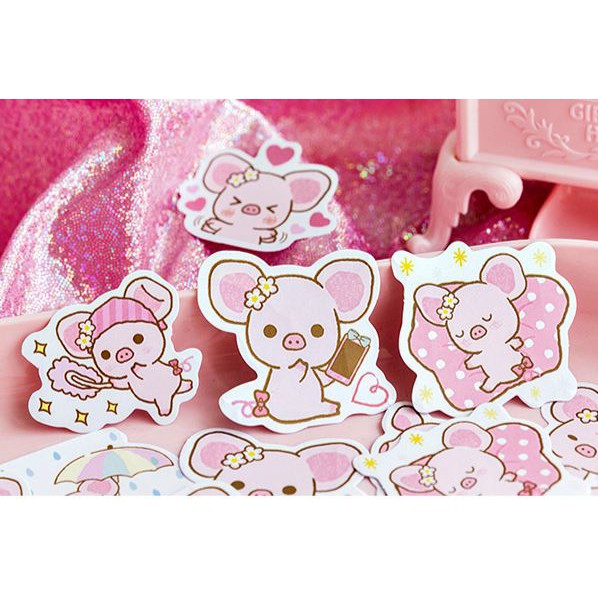 Bộ 46 Sticker Hàn Quốc hình lợn xinh dán trang trí E32