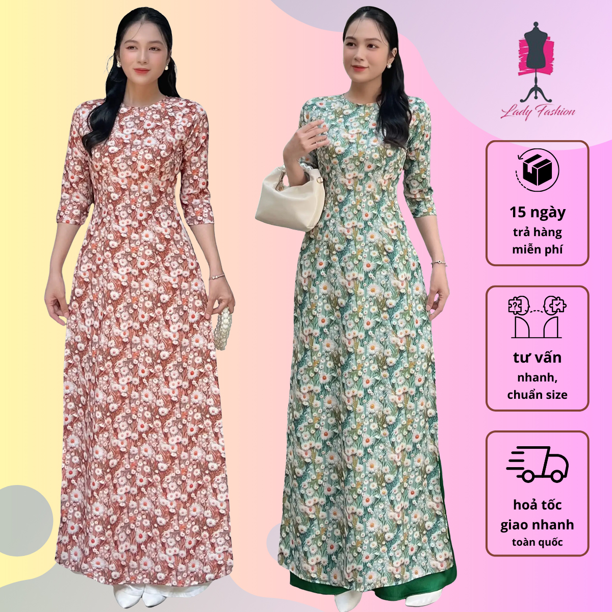 Áo dài cổ tròn tay lỡ cúc họa mi dành cho nữ – AD073 – Khánh Linh Style