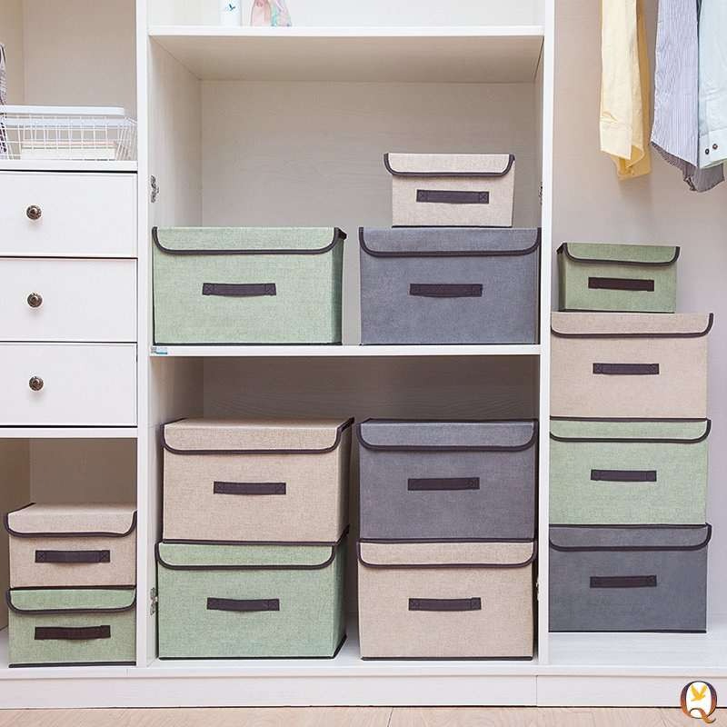 Set 2 hộp vải đựng đồ đa năng DAMIHOME bộ 2 hộp vải cất đồ lót, đồ chơi, giải phóng không gian tủ quần áo