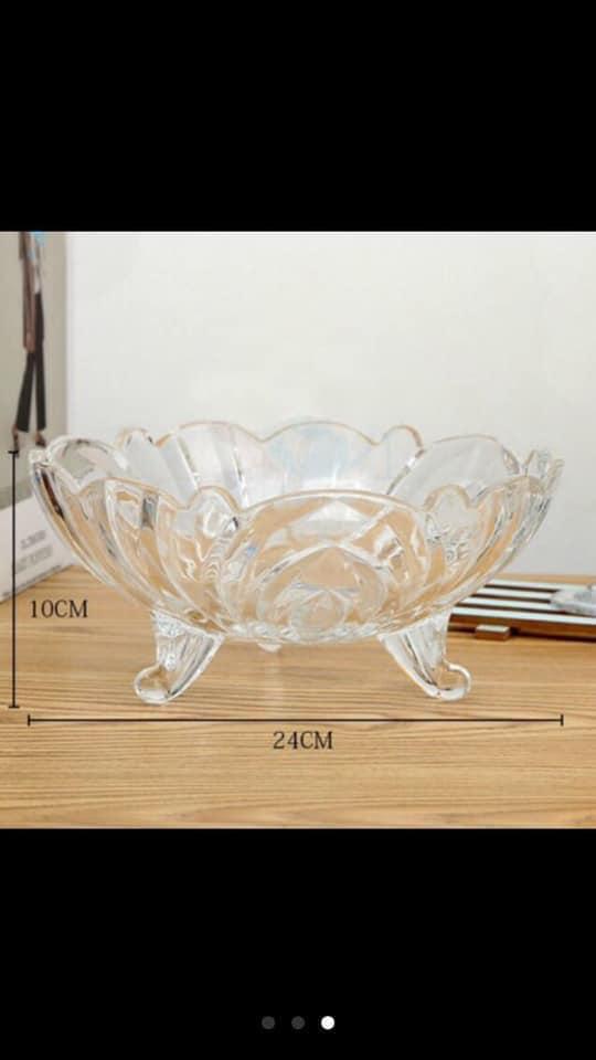 ĐĨA THUỶ TINH 3 CHÂN MÀU TRĂNG CAO CẤP