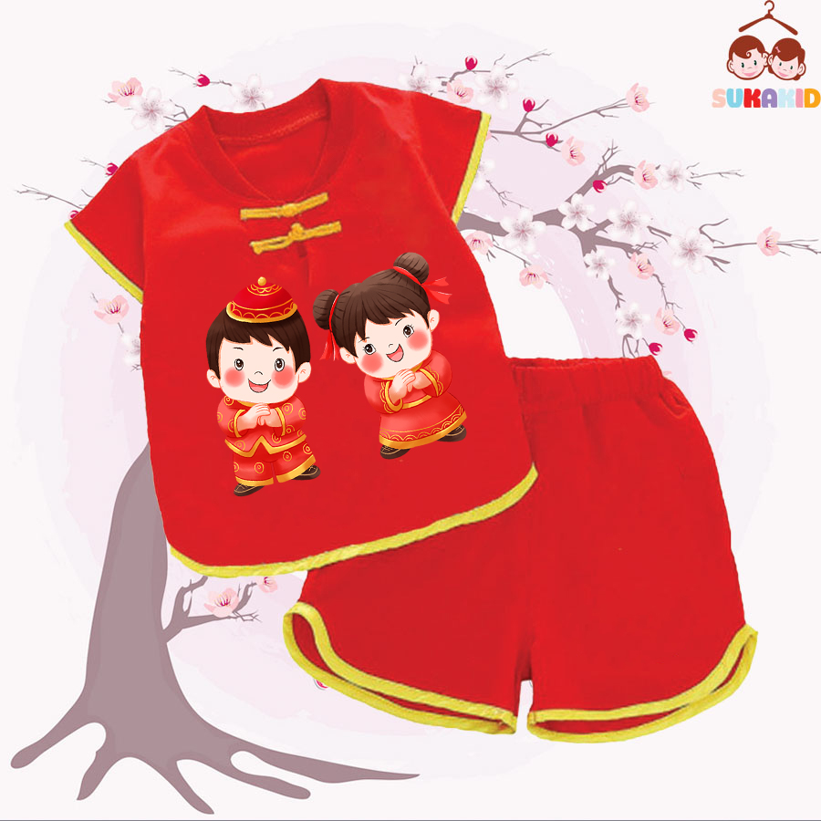 Bộ quần áo tết đồ tết cho bé nút tàu tết xuân cho bé từ 6kg-29kg.NTO1