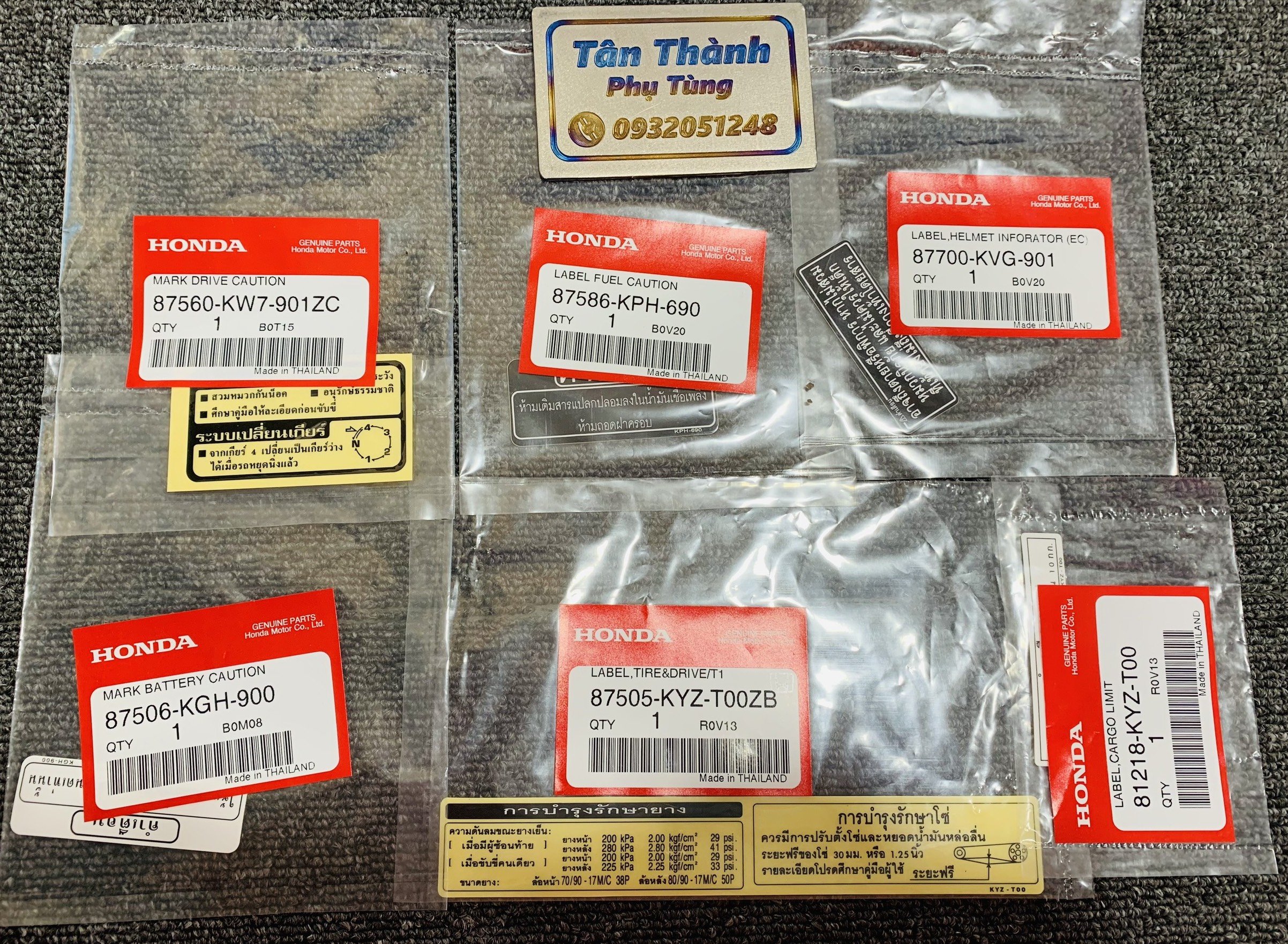 Tem thông số Wave i 125 (6 tem ) hàng Thailand