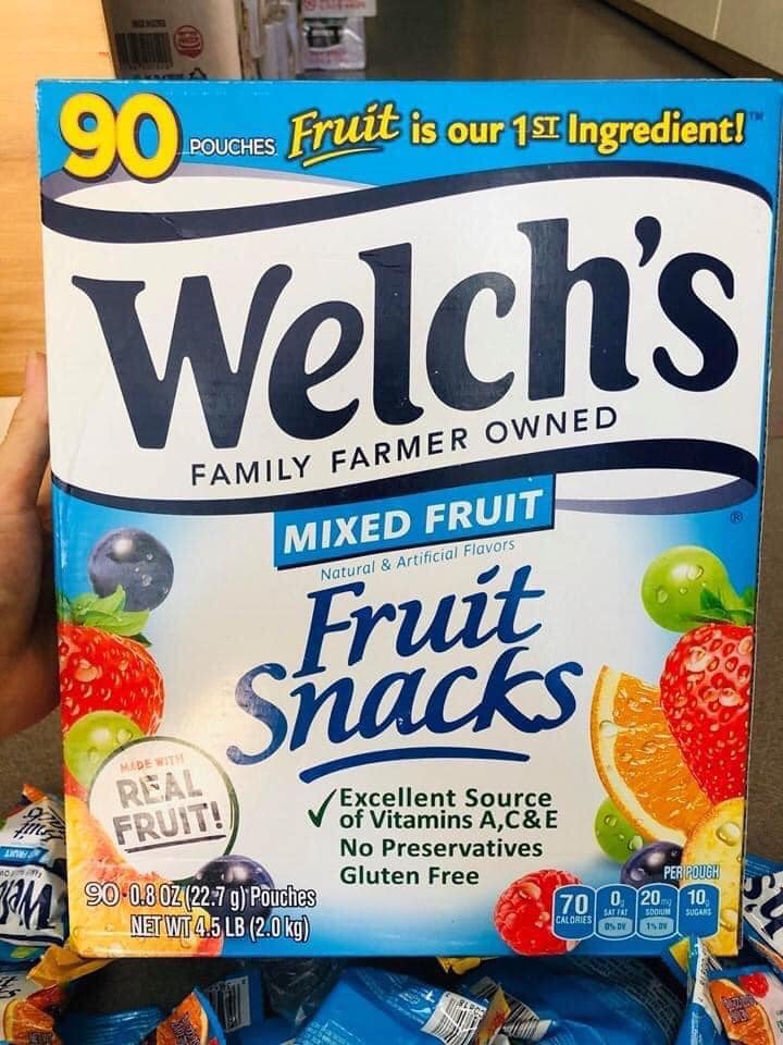 KẸO DẺO WELCH'S FRUIT SNACKS 90 GÓI (HỘP 2 KG) - date 6/21