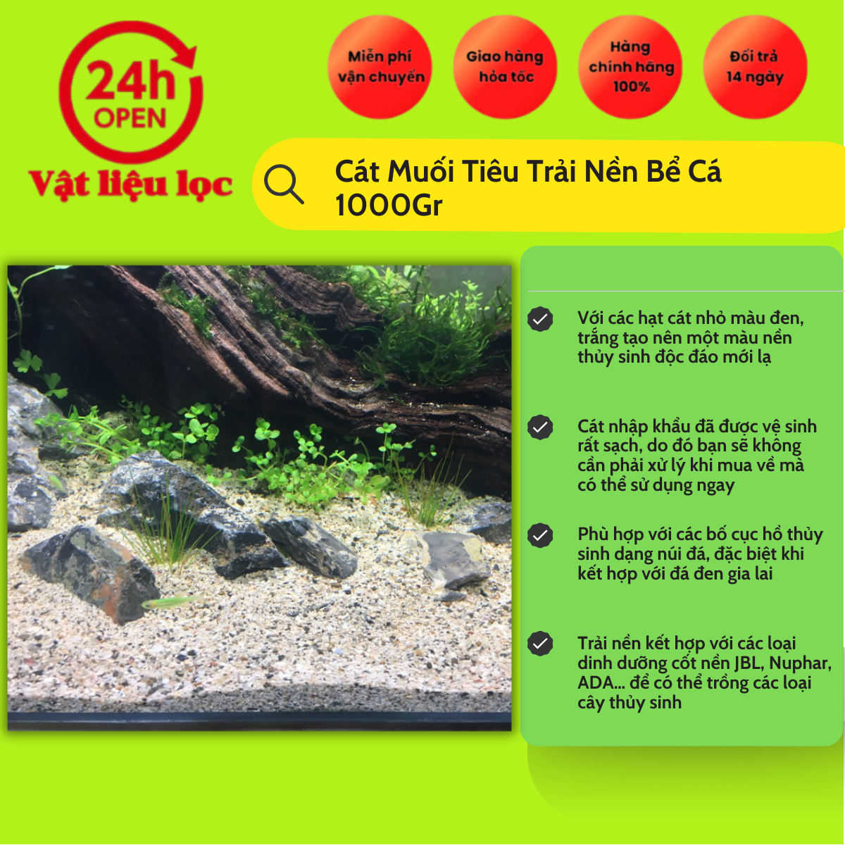 Cát Muối Tiêu Trải Nền Bể Cá 1000Gr
