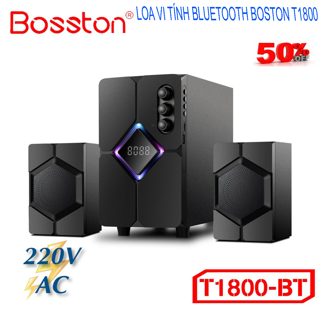 Loa vi tính 2.1 bluetooth usb thẻ nhớ bosston t1800-bt 40w led rgb 7 màu, dùng nguồn 220v , loa bosston bluetooth t1800 - âm thanh cực chuẩn