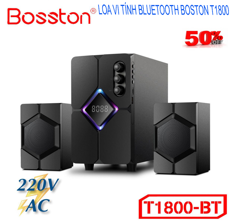 Bảng giá Loa vi tính 2.1 kiêm Bluetooth USB thẻ nhớ Bosston T1800-BT 40W led RGB 7 màu, dùng nguồn 220V (Đen), Loa Bosston Bluetooth T1800-BT 2.1 Đèn Led RGB- âm thanh cực chuẩn Phong Vũ
