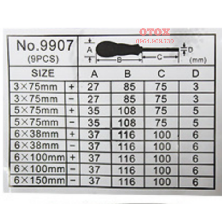 Bộ tô vít nam châm 9 chi tiết OTOX