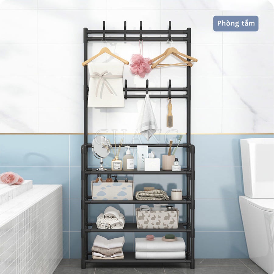 Kệ để giày dép chữ L , thiết kế treo đồ đa năng lắp ghép 4 tầng tặng kèm 8 móc treo, chất liệu thép chịu lực tốt ,kệ để giày siêu rẻ bền đẹp