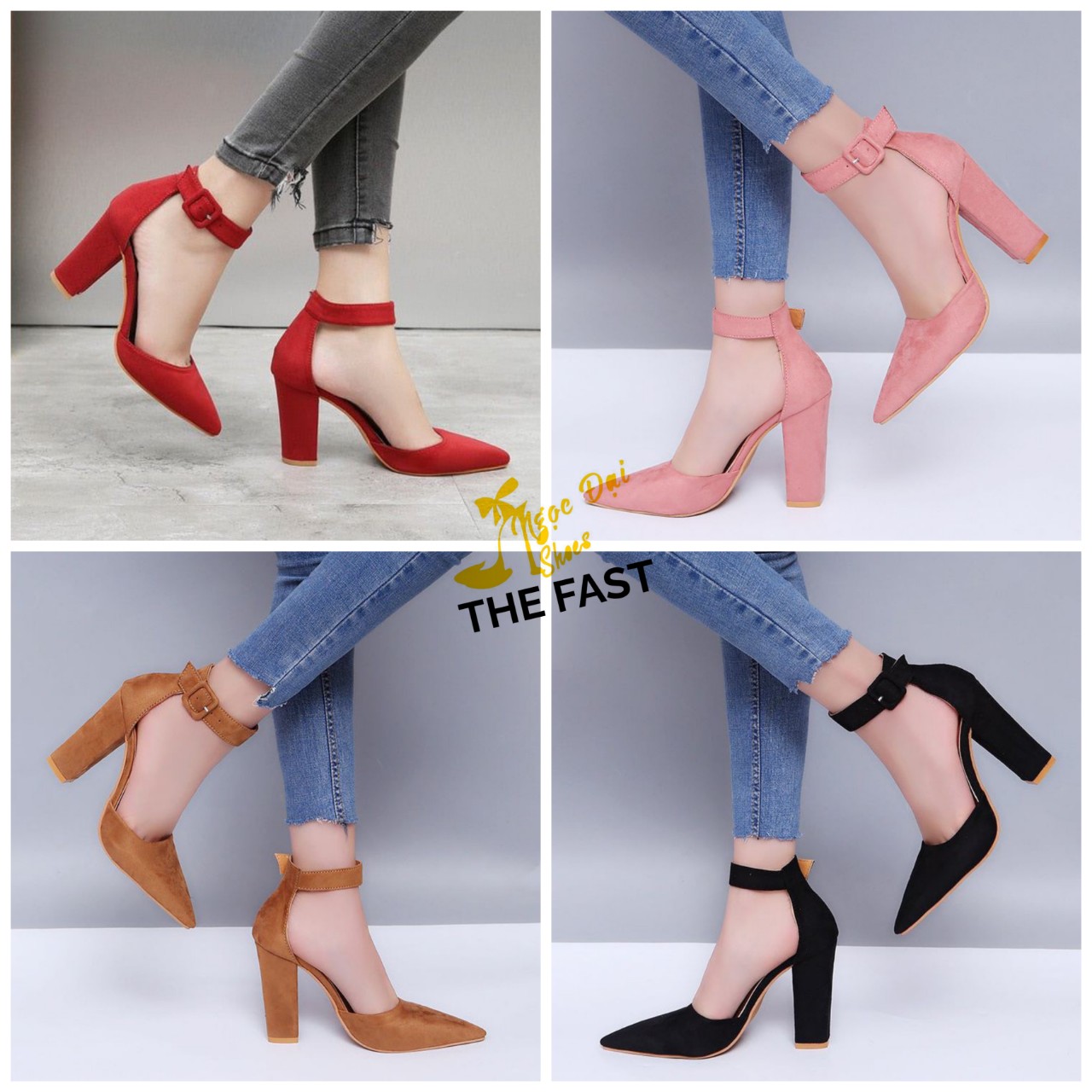 [HCM]giày sabo gót thô chất liệu da lộn cao 7 cm NĐ65