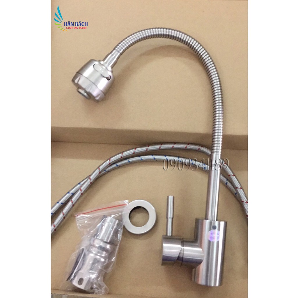 Vòi rửa chén nóng lạnh lò xo inox 304 habali