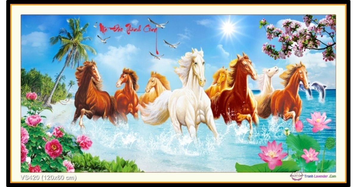 TRANH ĐÍNH ĐÁ 8 con ngựa Mã Đáo Thành Công Chưa đính