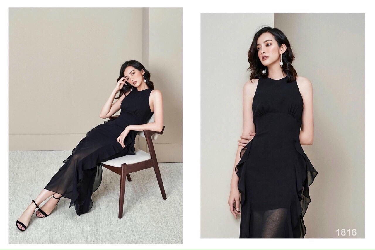 ĐẦM MAXI NHÚN BÈO ĐEN DT265