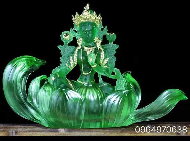 Tượng phật lưu ly - ngài tara xanh + đế sen