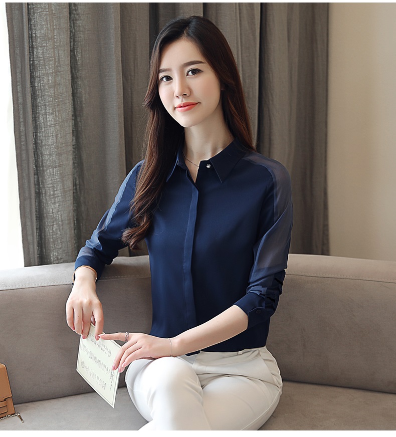Áo sơ mi nữ Giấu Nút tay dài phối voan mỏng
