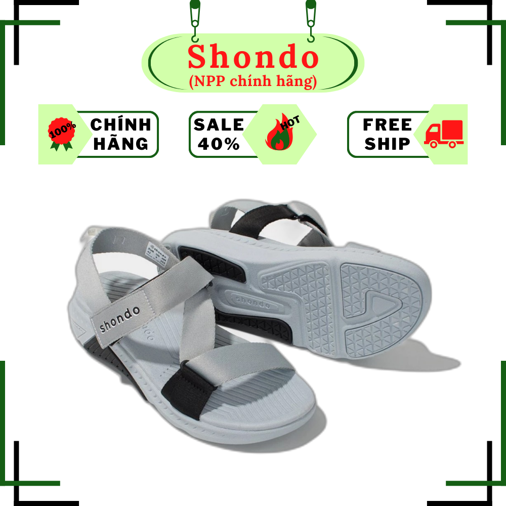 [SALE 50%] Giày Sandals Nam Nữ SHONDO F7 Sport F7R1020, Racing Xám phối đen, sandal đi chơi, đi học, thường ngày