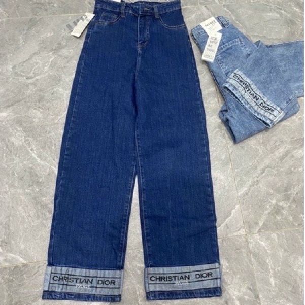 QUẦN JEAN NỮ QUẦN BÒ ỐNG RỘNG NỮ LƯNG CAO MÀU XANH PHỐI CHỮ DlOR SIÊU CAO CẤP THỜI TRANG PHƯƠNG VI FASHION