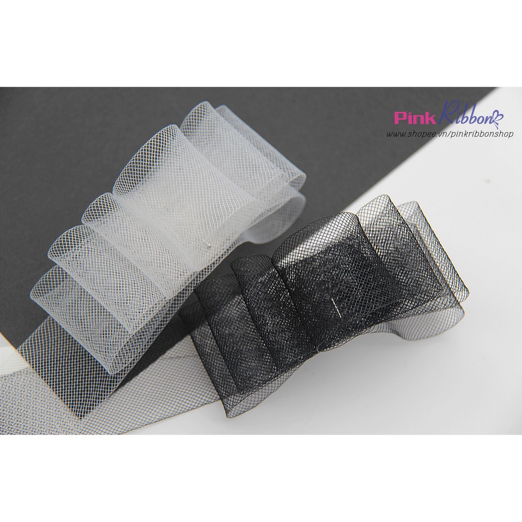 Dây lưới cứng màu đen trắng 2 sz 2.5cm và 4cm