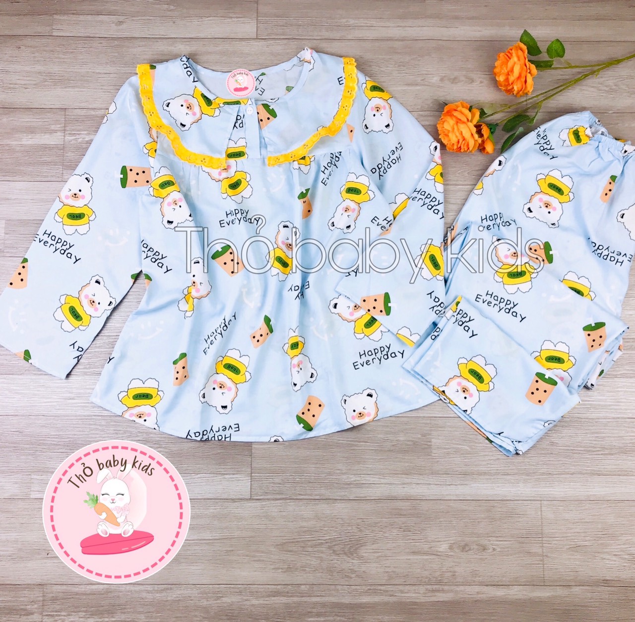 Bộ tole/lanh dài tay quần dài bé gái, bộ tole dài bé gái shop thỏ baby kids