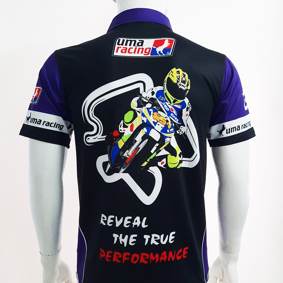 Áo thun nam có cổ tem xe Uma Racing