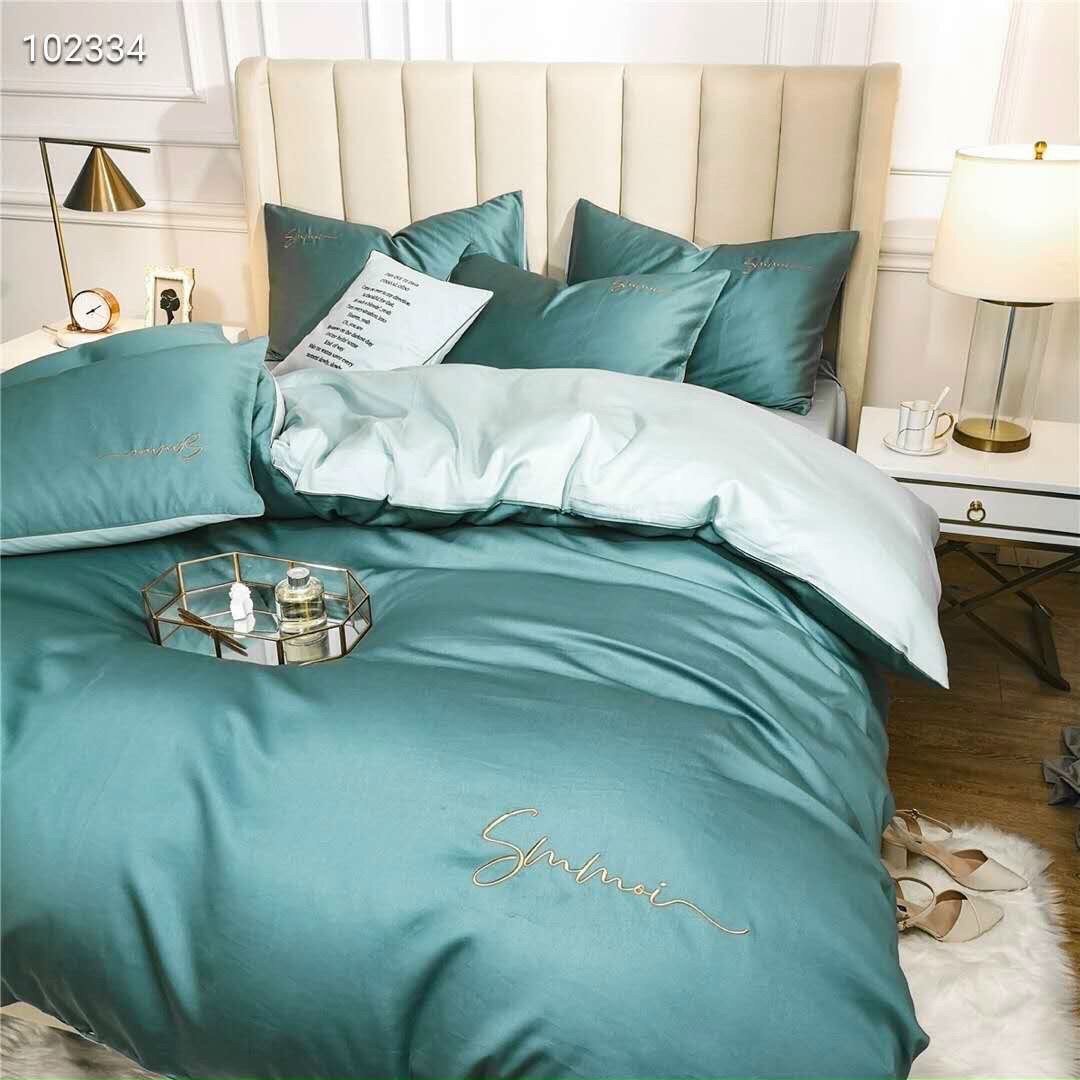 Bộ 5 món vỏ chăn ga gối tencel 40s sumoi lan pham bedding - xanh rêu