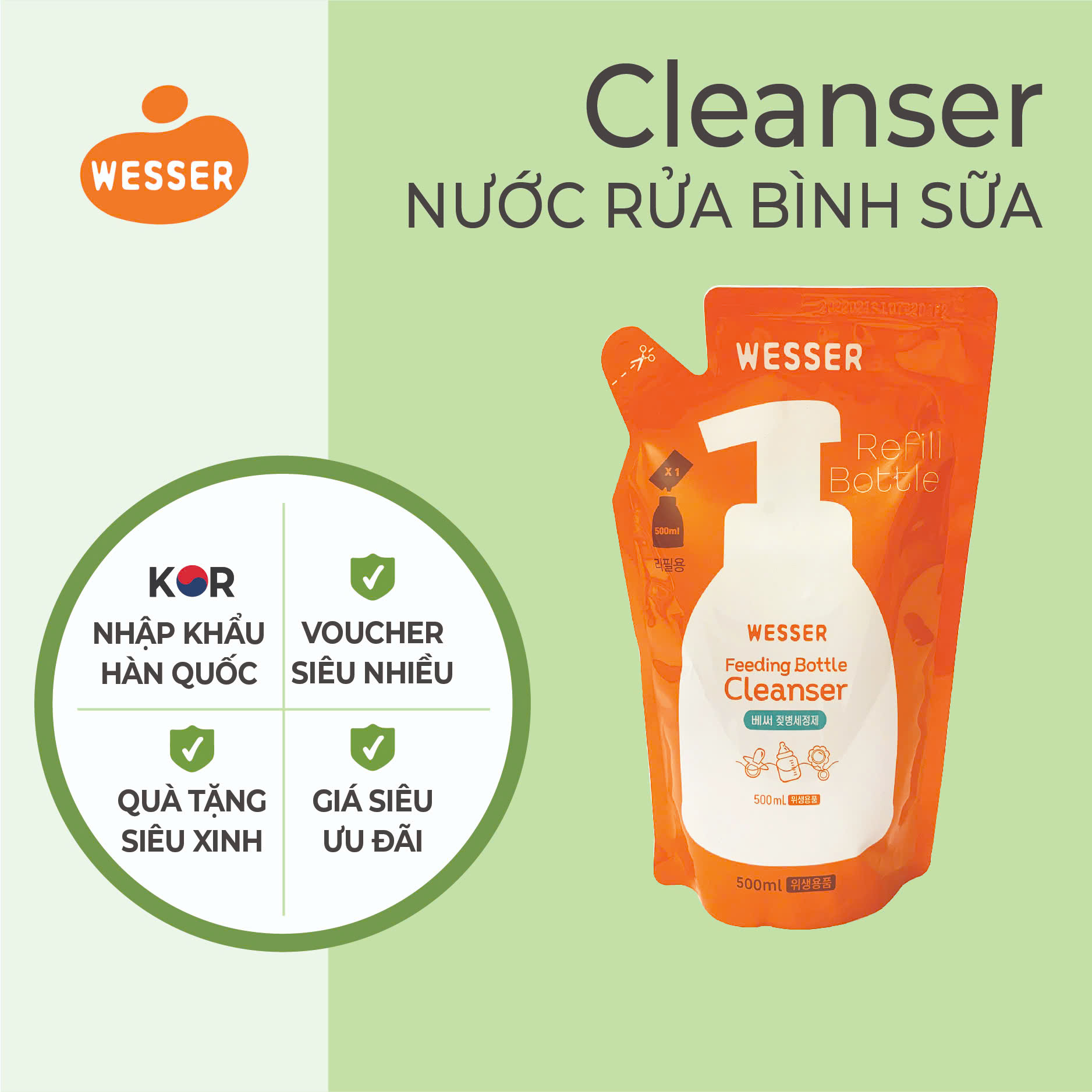 Wesser Baby Bottle Cleaner in 500ml Pack (Imported)