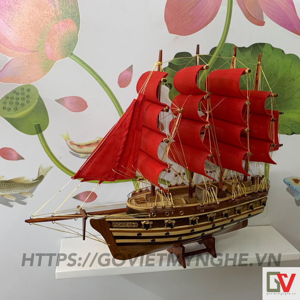[Dài 55cm] Mô hình thuyền buồm gỗ phong thuỷ jylland - tàu chiến cổ Đan Mạch - loại tiêu chuẩn - gỗ tràm - buồm vải đỏ