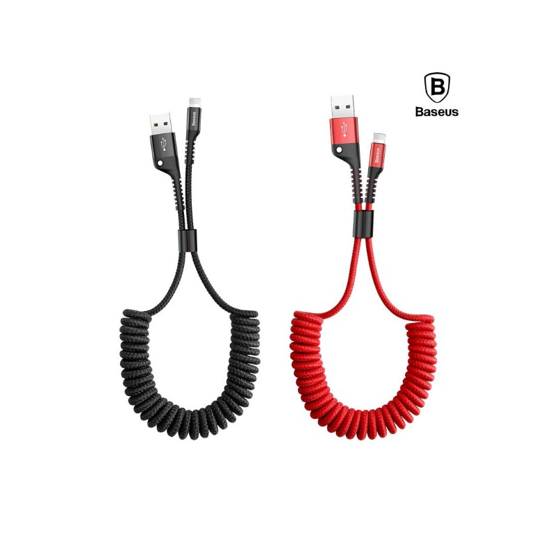 Dây cáp sạc iphone dây xoắn đàn hồi Baseus Fish Eye Spring Data dùng cho iPhone (Hỗ trợ sạc nhanh 2A Max, dài 1M)