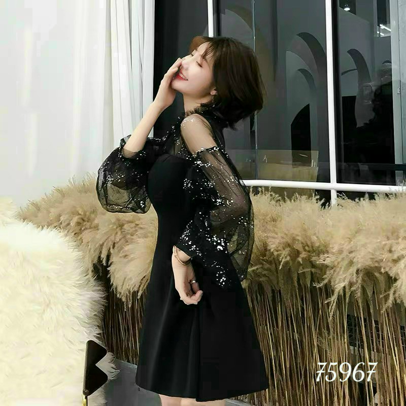 Đầm hở vai tay lưới-QH#damnu