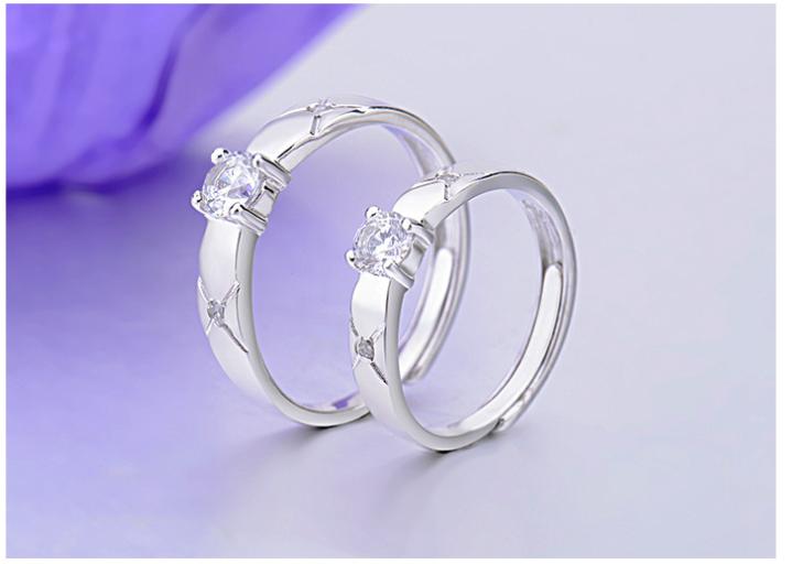 Nhẫn Cặp Bạc Trơn, Đơn Giản, Đính Hạt Sang Trọng