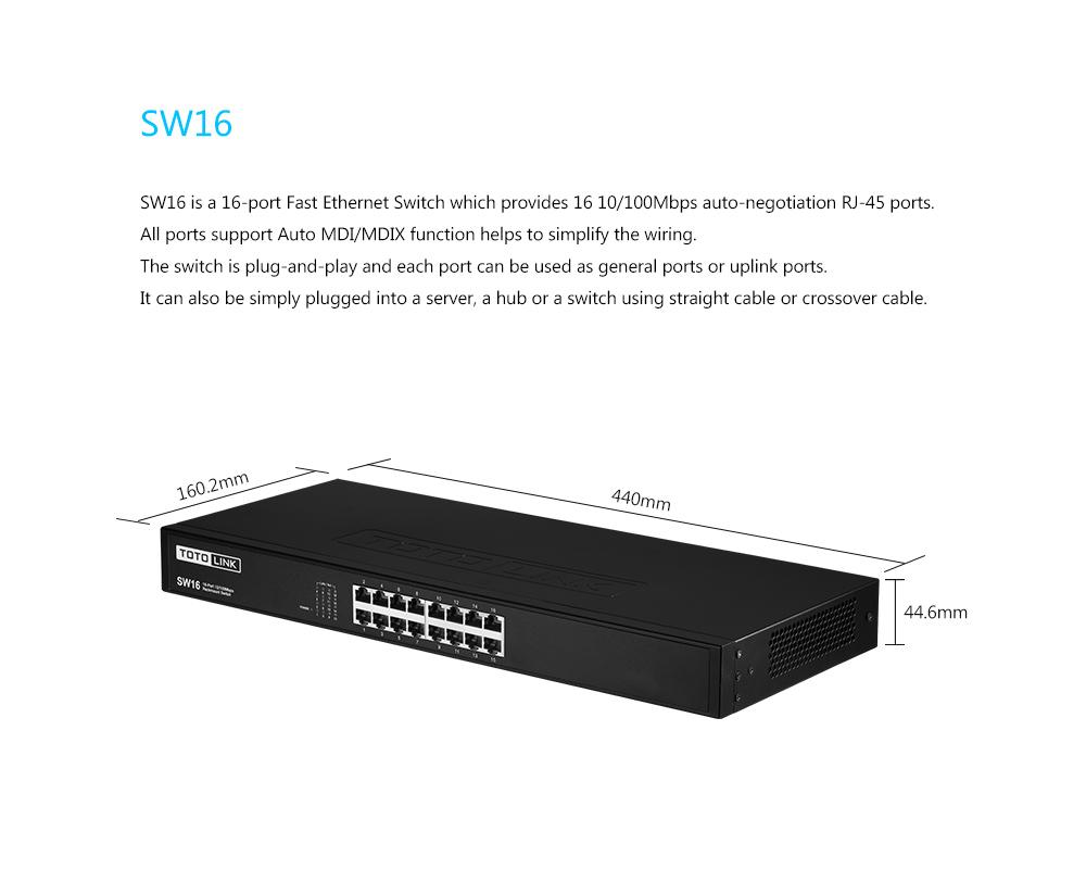 Switch 16 cổng tốc độ 10/100Mbps TOTOLINK SW16