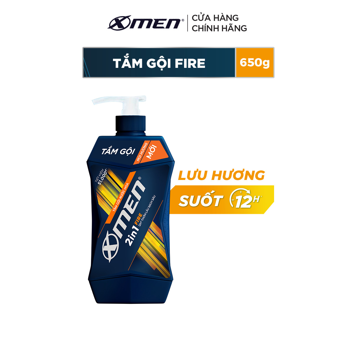 Tắm Gội XMen 2 IN1 Hương Fire/Wood 650gr - Nước Hoa Thơm Mạnh Mẽ dành cho phái mạnh