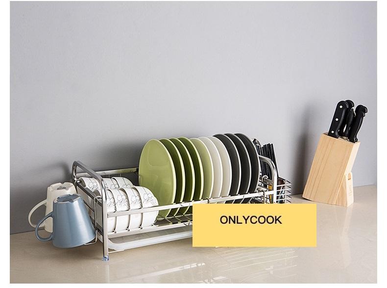 Kệ đựng bát, đĩa kèm giá úp ly và lọ muỗng đũa inox 304 - Onlycook - 47.3x26.5x19cm 1.2kg