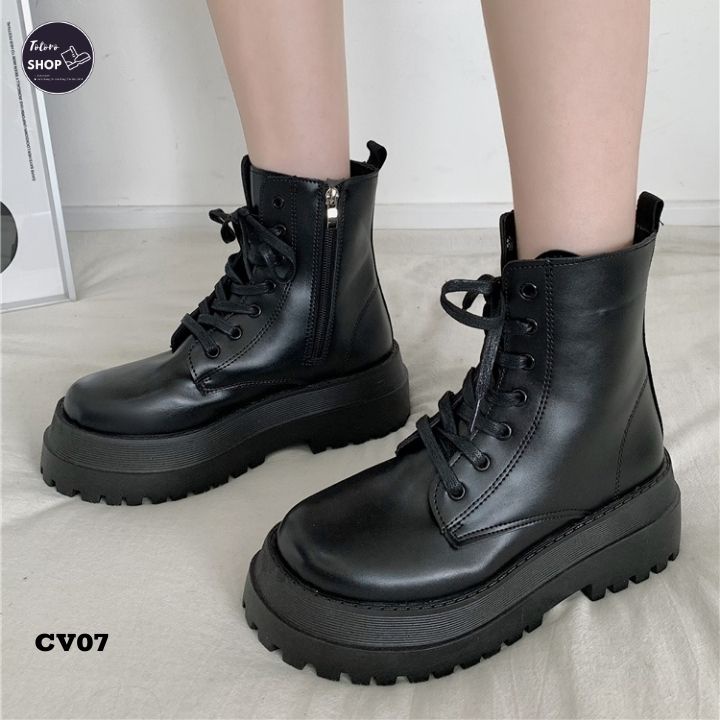 [Hàng Sẵn] [Ảnh Thật] [Freeship] Giày Bốt Nữ Cổ Vừa 15cm Đế 6cm - CV07