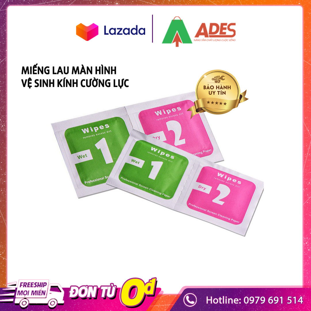 Miếng lau màn hình, giấy lau kính cường lực, lau ướt số 1, lau khô số 2