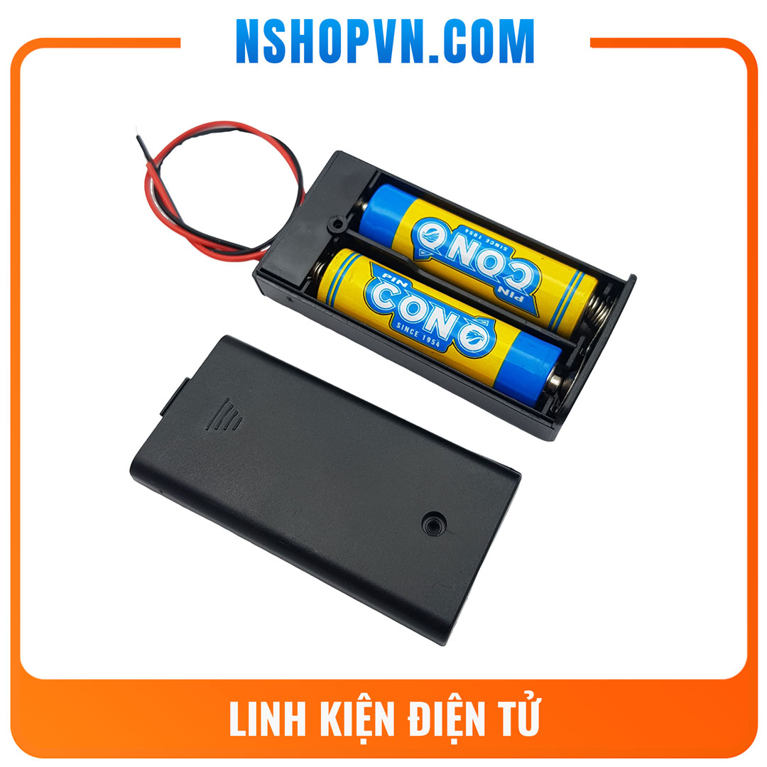 Hộp đế 2 pin AA có nắp và công tắc