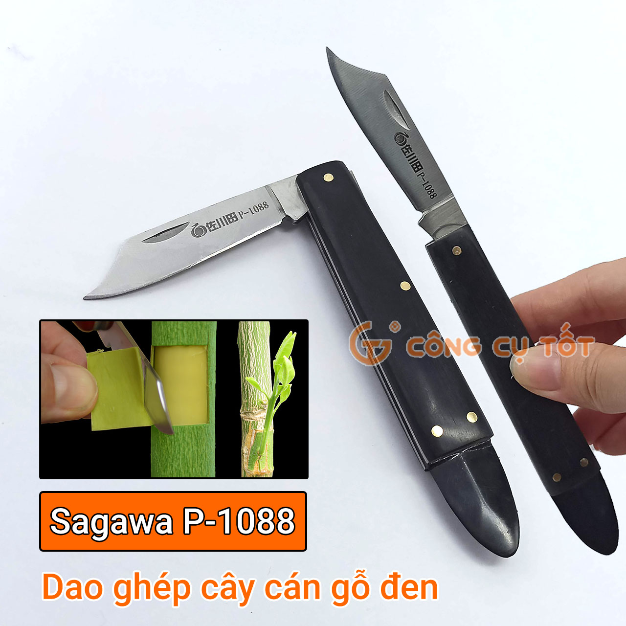 Dao ghép cây dạng gấp Sagawa P-1088 cán gỗ đen