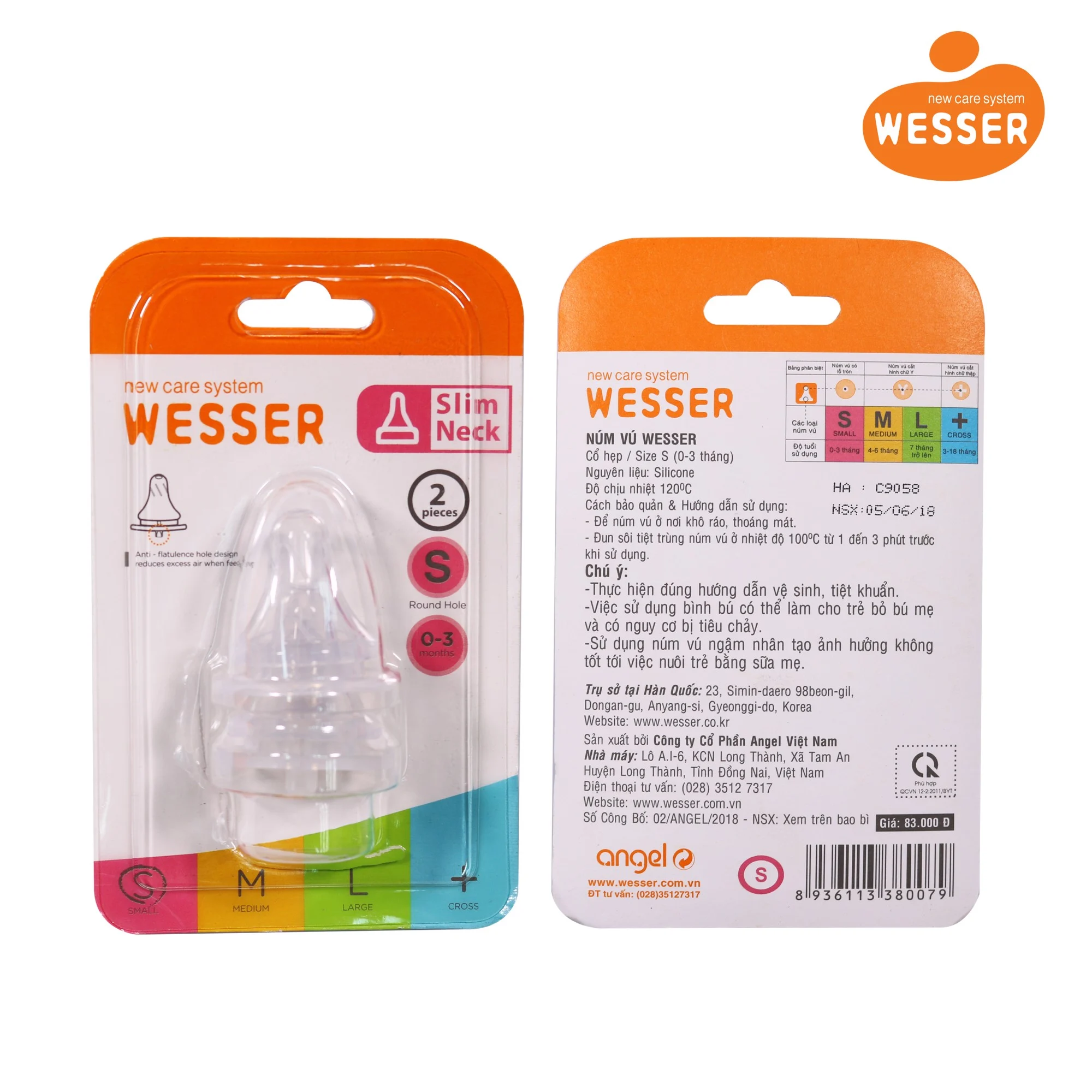 [Đủ Size] Set 2 Núm Vú, Núm Ty Thay Thế Bình Sữa Wesser Cổ Hẹp (Size S, M, L, +)