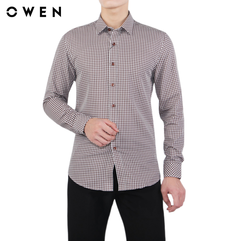 OWEN - Áo sơ mi dài tay Slim Fit AS23368D màu Nâu chất liệu Bamboo