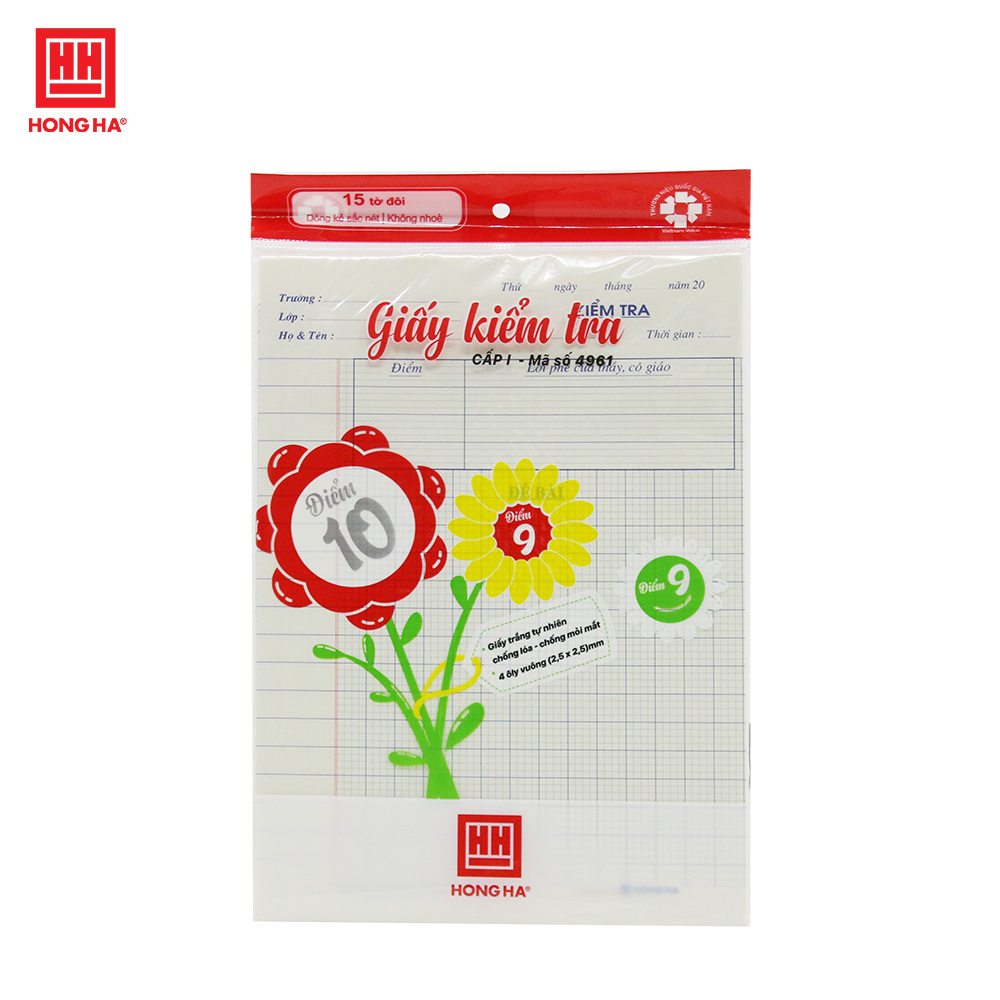 Giấy kiểm tra cấp 1 Hồng Hà 4 ô ly - 4961