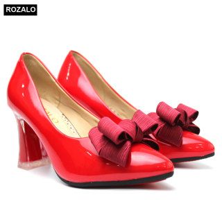 Giày nữ cao gót trong suốt 7P da bóng đính nơ Rozalo R5800 thumbnail