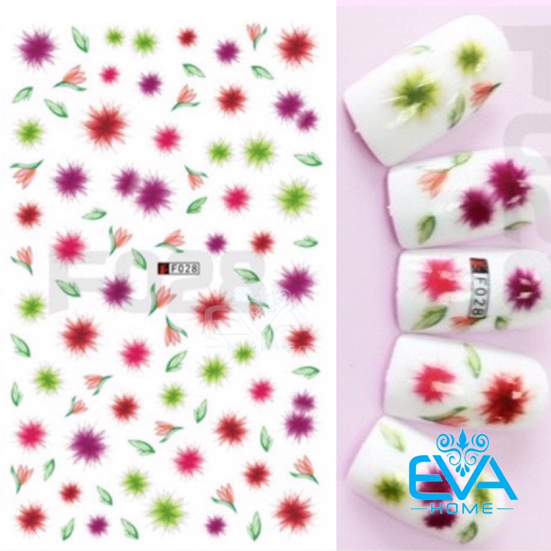 Decal dán móng tay / miếng dán móng tay 3d nail sticker tráng trí hoạ tiết bông hoa f028