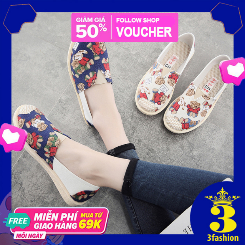 Giày Lười Tom 3Fashion Vải Mềm Chắc Chắn Đế Giả Cói In Họa Tiết Dễ Thương - 3147 giá rẻ
