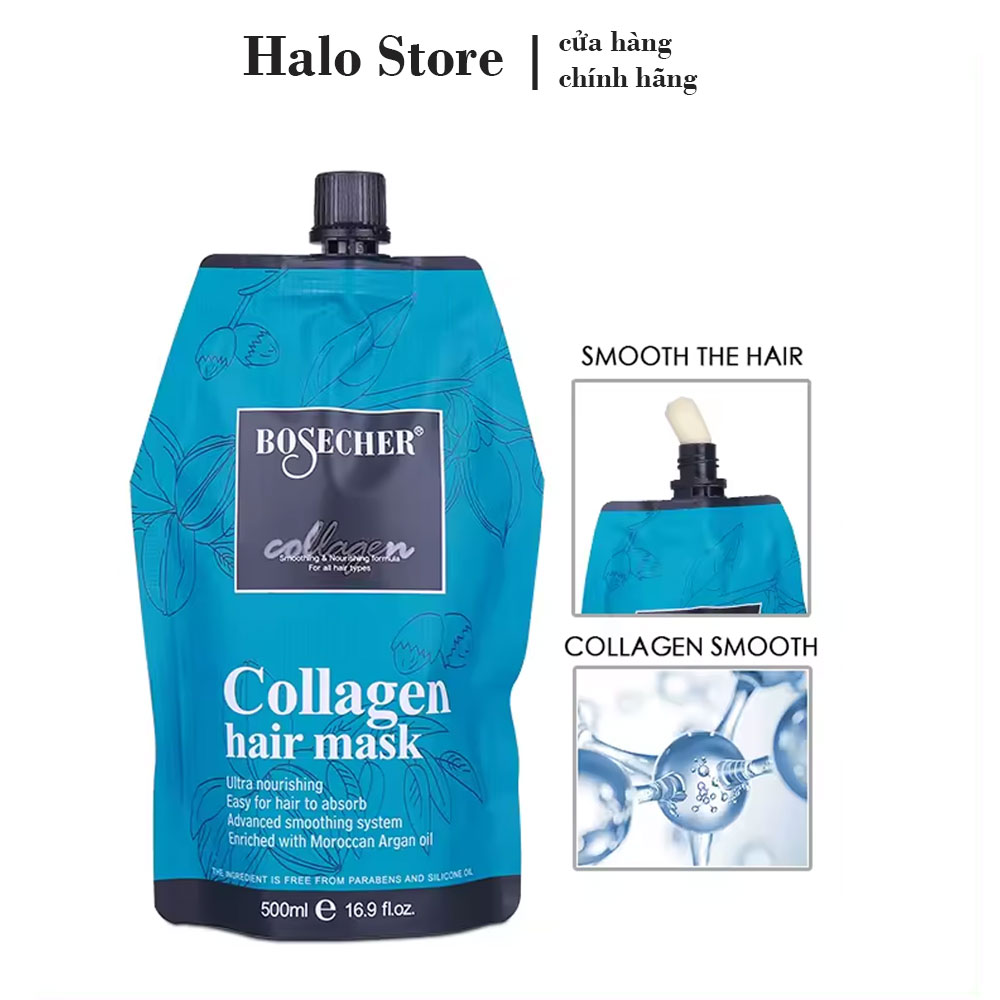 Hấp phục hồi tóc Bosecher Collagen Milano – 500 ml (Túi)