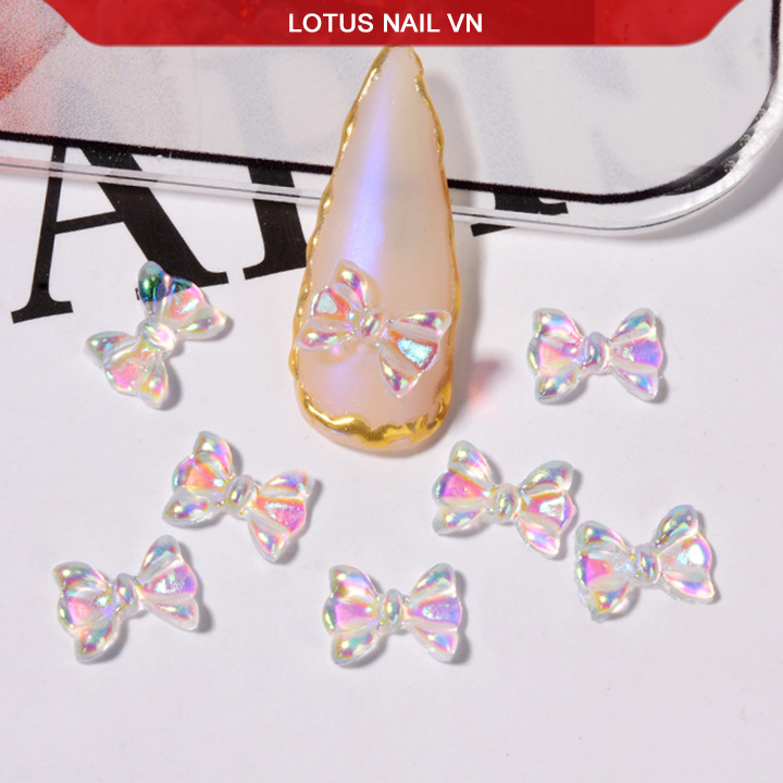 Set nơ thủy tinh gắn móng, charm nơ đính móng phong cách Hàn Quốc