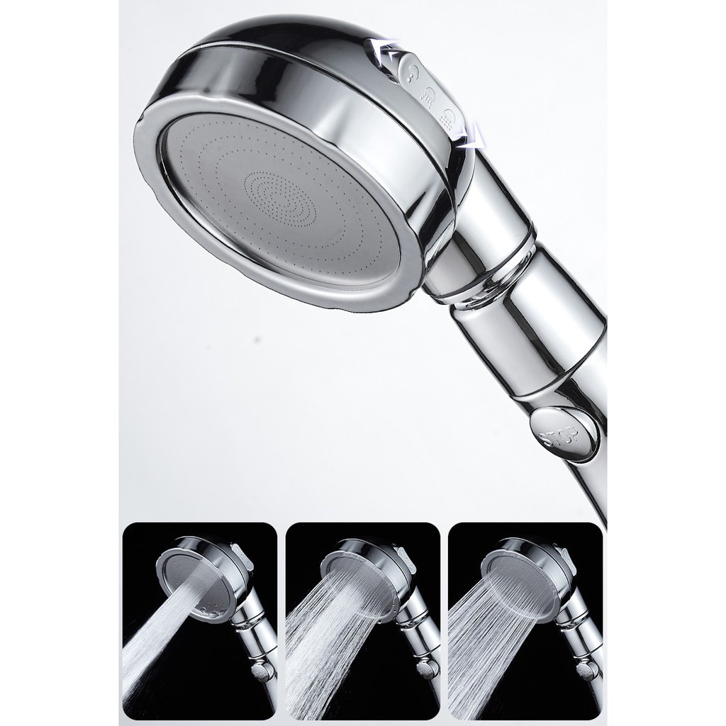 Đầu vòi hoa sen tăng áp 3 chế độ nước mạ màu Bạc - xoay 360 độ cao cấp